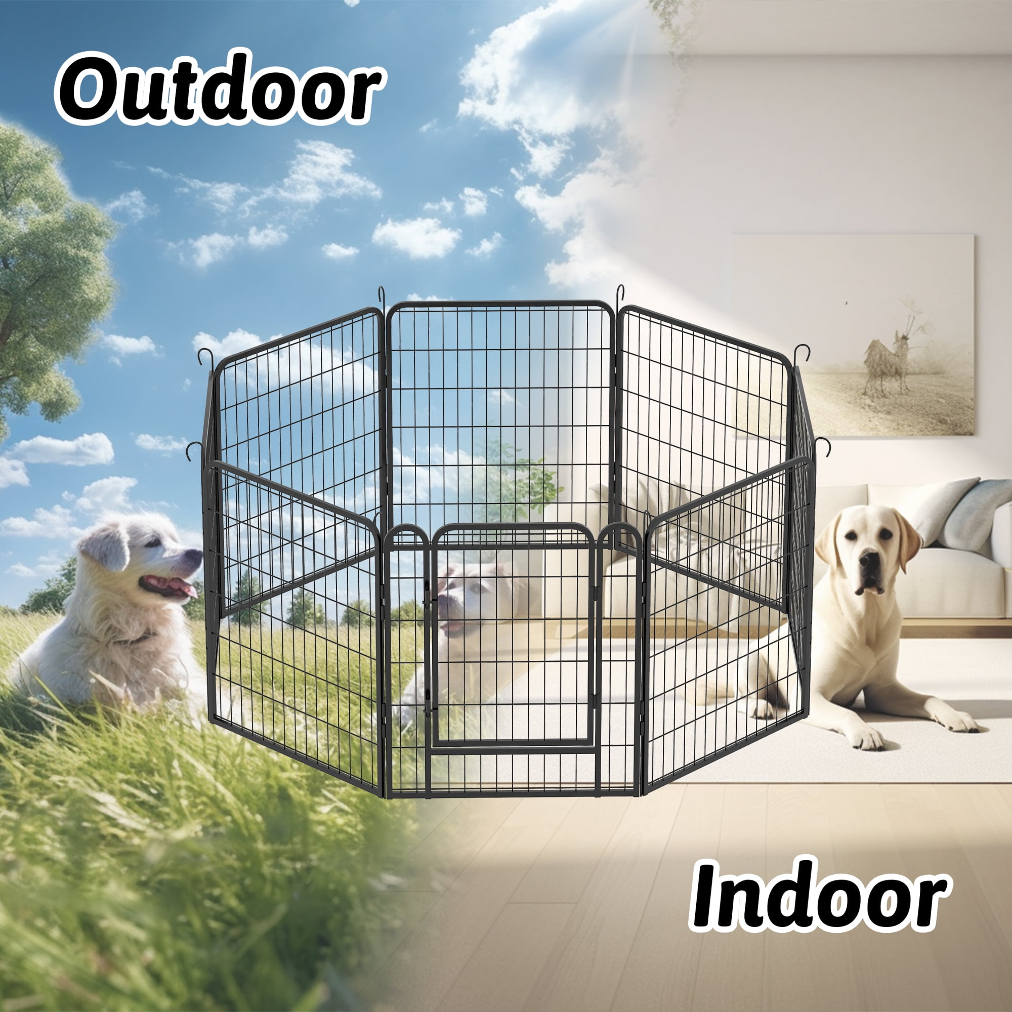 8 Panels Metal Dog Playpen with door,31.7"H Dog Fence Pet Exercise Pen for Outdoor, Indoor