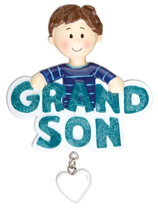 PERSONALIZED CHRISTMAS ORNAMENTS FAMILY GRANDSON WITH DANGLING HEART