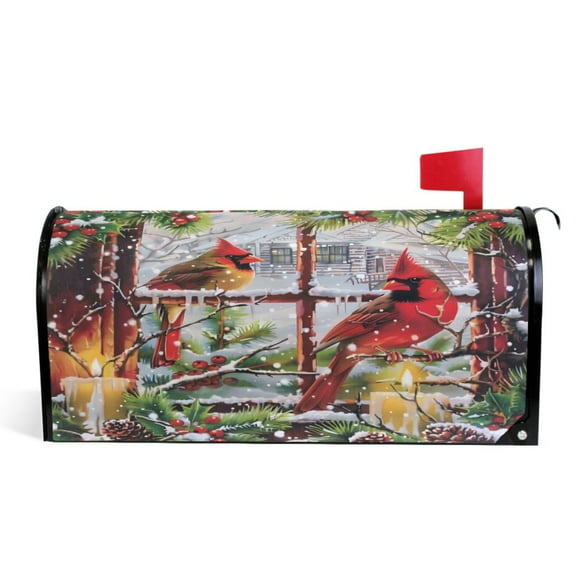 Ryvnso Mailbox Cover Cardinals Snowy Christmas Magnetic Mailbox Wrap Standard Size 21x18 Inch