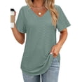 thumbnail image 2 of Fantaslook Eyelet Womens Tops Short Sleeve Dressey Casual Blouses V Neck Work Shirts Summer Basic Tees, 2 of 9