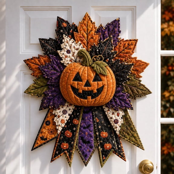 Beginner-Friendly Oversized Halloween Character Quilted Door Hanger Sewing Kit Handmade DIY Craft Set for Halloween Home Decor Front Door Decoration and Seasonal Display (pumpkin)
