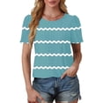 thumbnail image 4 of MIUOWANP Women Summer Short Sleeve Shirts Women's Spring/Summer Striped Round Neck Sleeve Short Sleeve Top T-shirt Sky Blue XL, 4 of 4