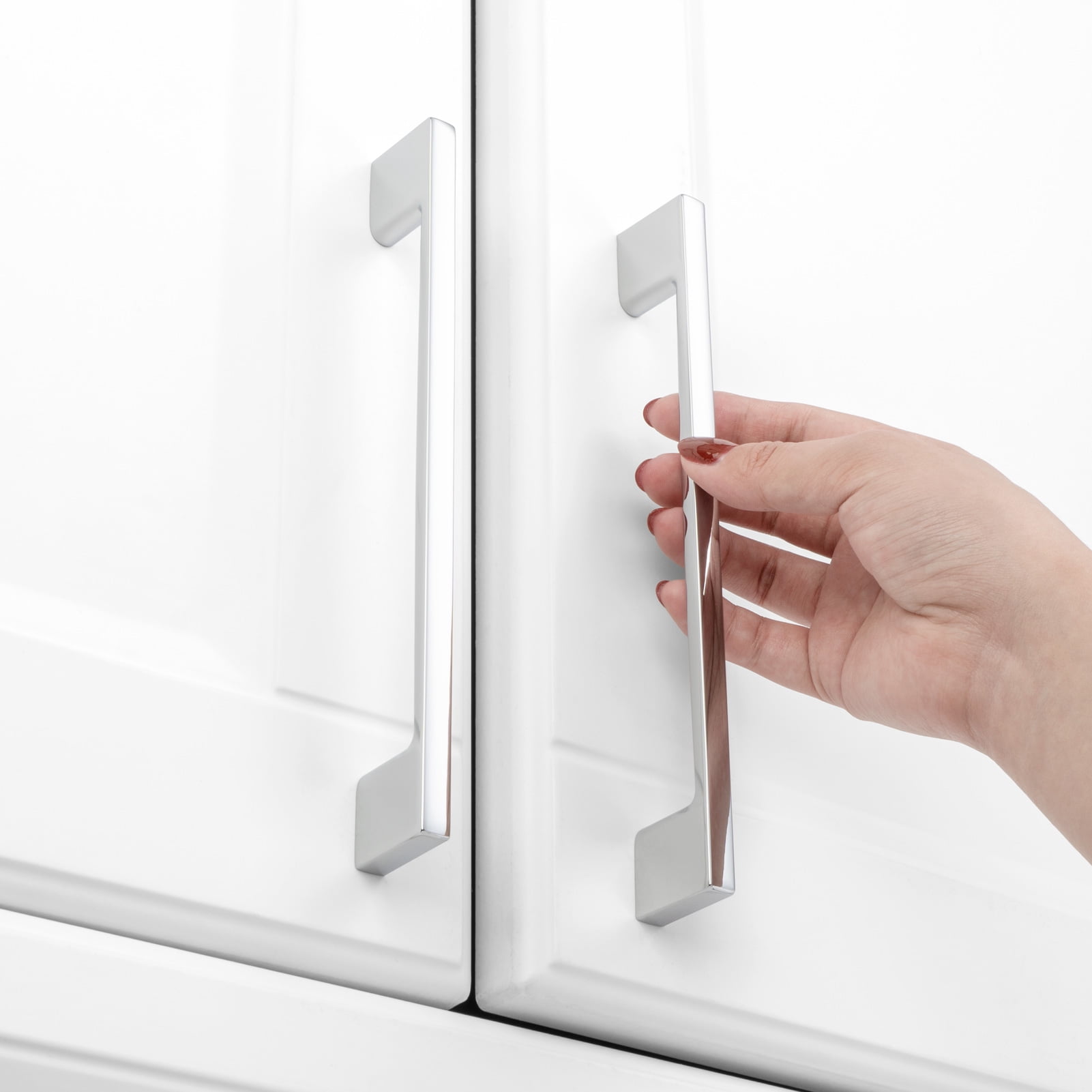 KOOFIZO 10 Pack Wide Foot Cabinet Bar Pull - Chrome Modern Solid Handle, 6.3 Inch/160mm Screw Spacing