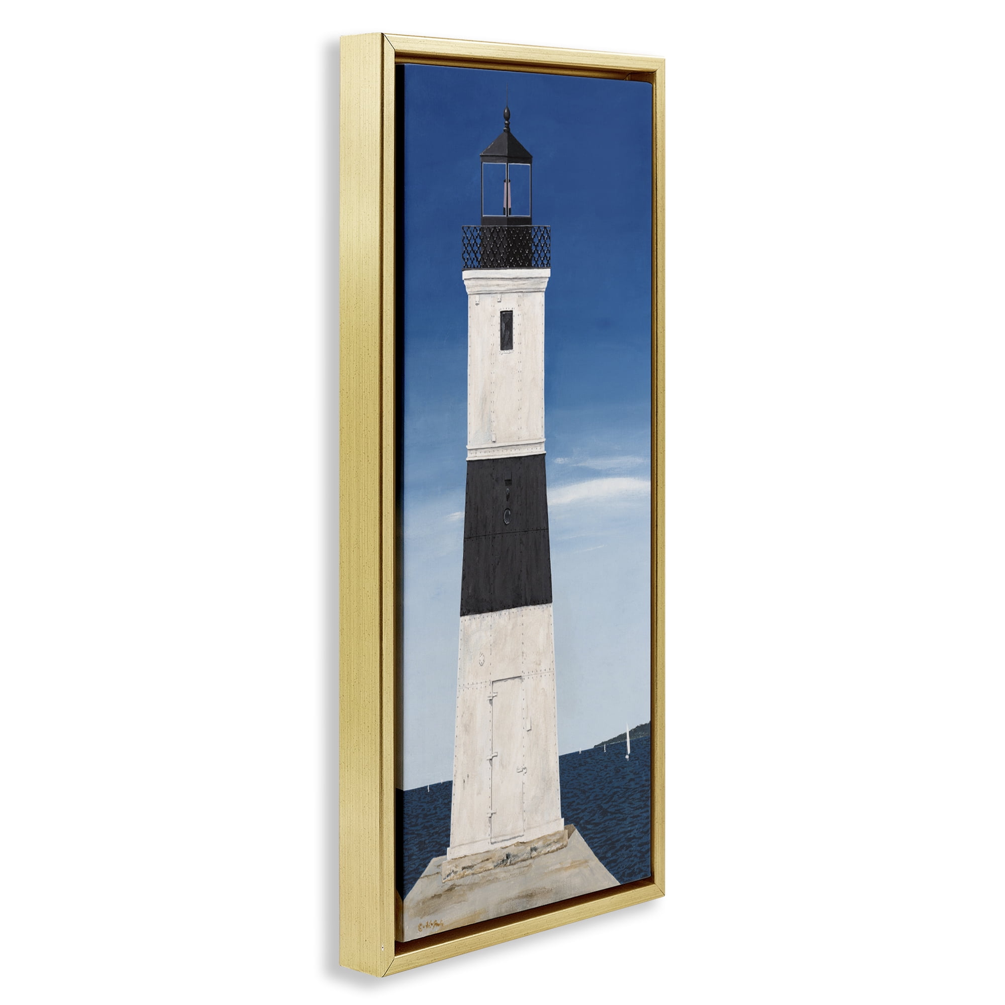 Stupell Industries Towering Lighthouse Beacon Gold Framed Floater Canvas Wall Art, design by Art Poulin