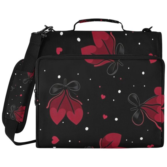 DIXRUYEE Zipper Binder File Keeper Documents Organized-Midnight Red Bow Of Pattern
