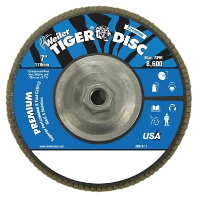 

Tiger Disc Angled Style Flap Disc 7 In Dia 60 Grit 5/8 In-11 8600 Rpm Type 29 | Bundle of 2 Each