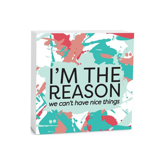 Can't Have Nice Things Green Pink Splash 5 x 5 Wood Tabletop Sign Plaque