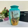 thumbnail image 4 of Cremation Urn for Adult Human Ashes - Large Handcrafted Funeral Memorial with Striking White Zeraff design urns (Blue) Design (Aluminum 10 Inch Height x 5 Inch Width), 4 of 5