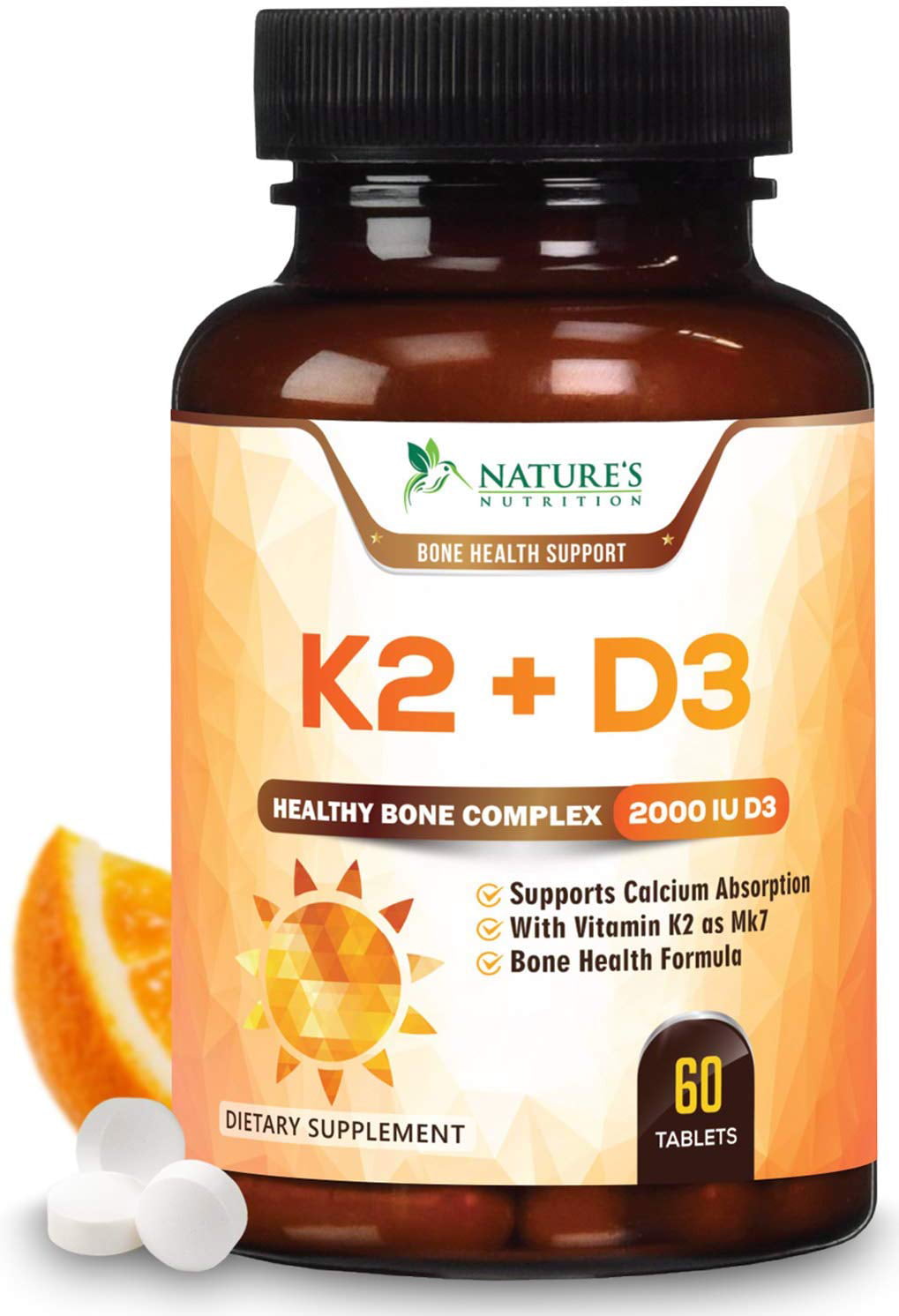 Nature&amp;#39;s Nutrition Vitamin K2 (MK7) with D3 Supplement, 2000 IU D3, 60 Tablets