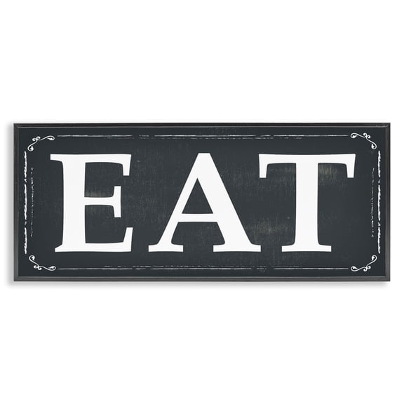 Stupell Industries Farmhouse EAT Black and White Black Framed Giclee Art, 30 x 13, by Nicole DeCamp