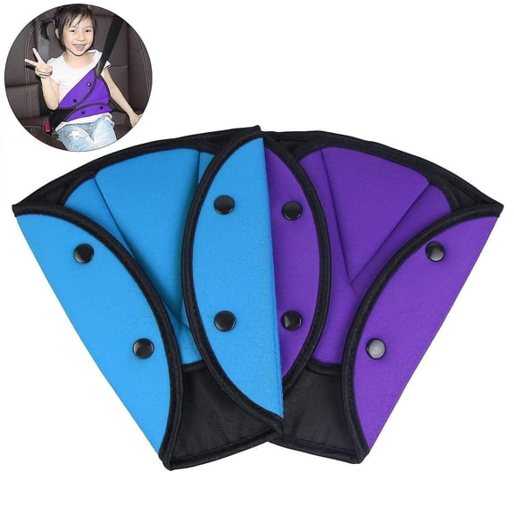 2 Pack Car Safety Kids Seatbelt Adjuster Cover Strap Mash Shoulder Pad Children Seat Belt Clips Purple   Blue