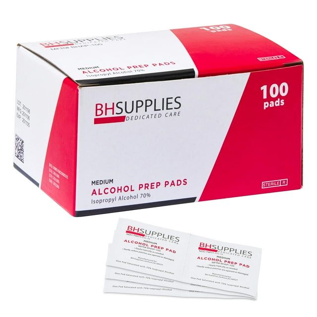 Pads de preparación con alcohol BH Supplies, isopropílico al 70%, paquete de 100