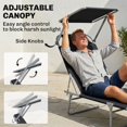 thumbnail image 3 of Outdoor Folding Chaise Lounge Chair with Adjustable Awning, 4-Level Backrest Recliner, Metal Frame & Oxford Cloth, Portable Sun Lounger for Patio, Poolside, Beach & Camping, Black, 3 of 7