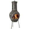 Gray Outdoor Clay Chiminea Fireplace Stoney Scribbled Design Charcoal Burning Fire Pit with Sturdy Metal Stand,