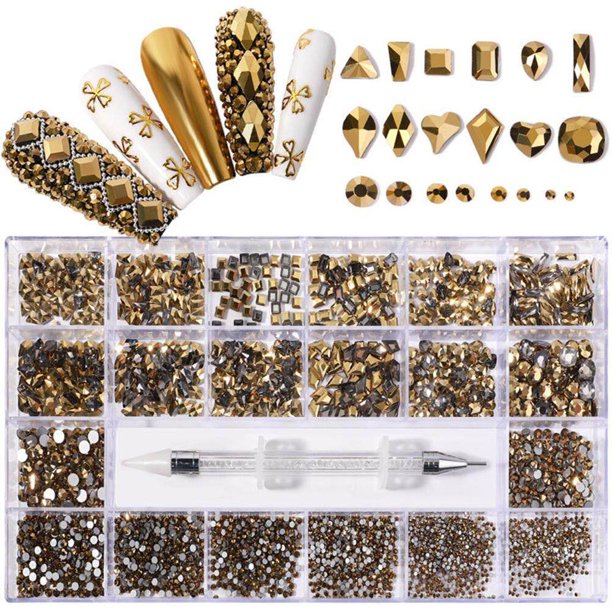21 rejillas de diamantes de imitación para uñas, kit profesional de cristal para uñas, 9000 Uds., cristales de múltiples formas, diamantes de imitación AB, suministros para decoración de uñas,