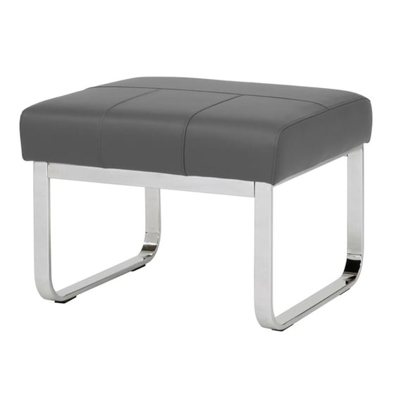 Pemberly Row Contemporary Blended Leather Ottoman in Smoke Gray