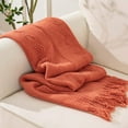 thumbnail image 6 of Orange Throw Blanket with Fringe,Salmon Knit Bed Throws,Fall Blanket for Couch Bed,50"x60", 6 of 8