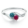 thumbnail image 2 of Gem Stone King 10K White Gold Round London Blue Topaz and Red Created Ruby Ring for Women (0.47 Cttw, Round 3.5MM, Gemstone November Birthstone, Size 7), 2 of 3
