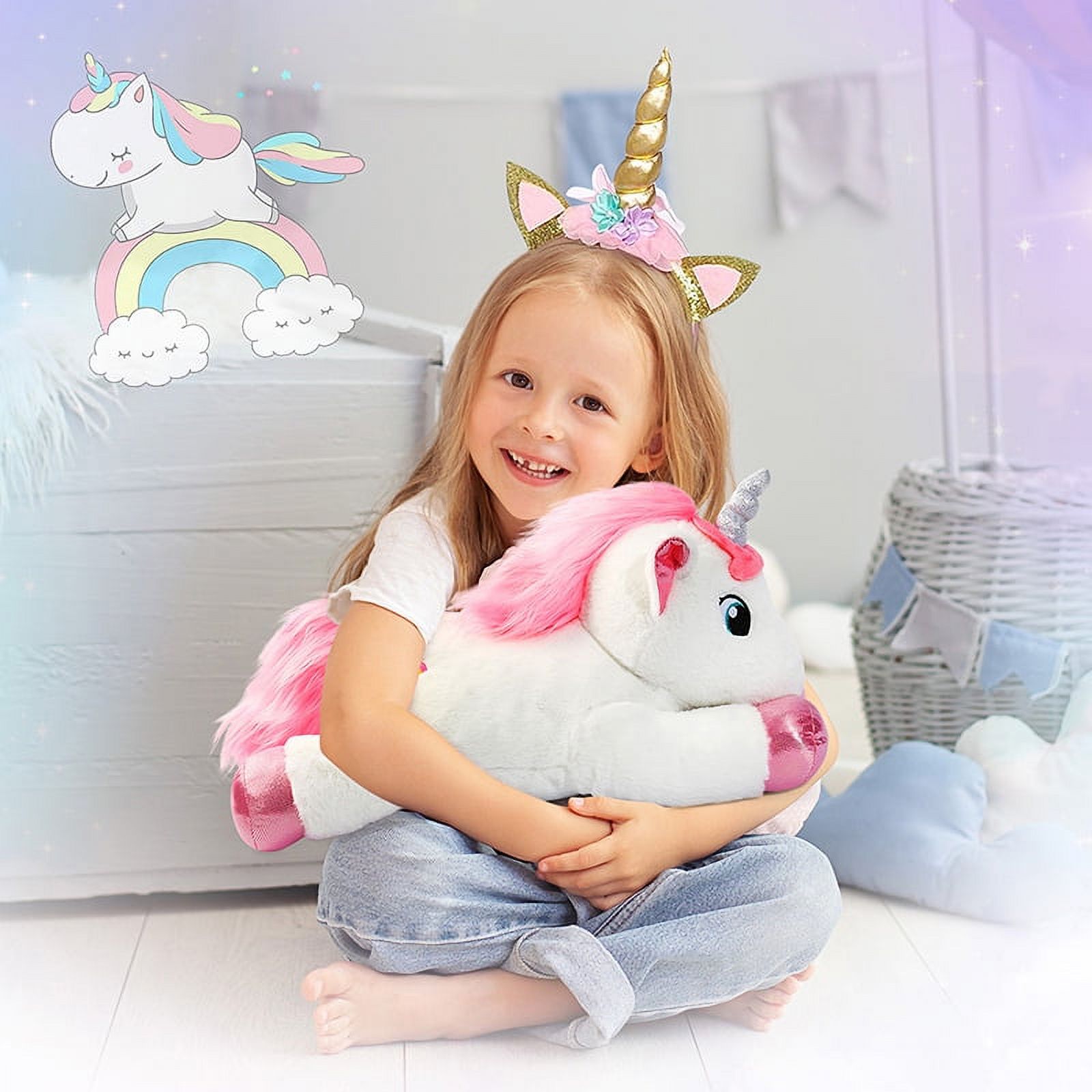 LotFancy Unicorn Stuffed Animal Plush Toys, 18 in White Unicorn for Girls, Kids, Boys - image 3 of 8