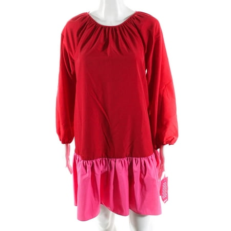 

LDT Womens Long Sleeve Button Close Color Block Red Drop Waist Day Dress Size 0