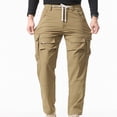 thumbnail image 3 of Ceisia Men Solid Color Fleece Multi Pocket Work Pants Loose Drawstring Gift Elastic Cuff Trousers, 3 of 7