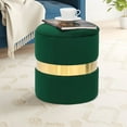thumbnail image 5 of Homebeez Round Velvet Storage Ottoman,Vanity Stool Modern Upholstered Footstool Green , Pack of 2, 5 of 5