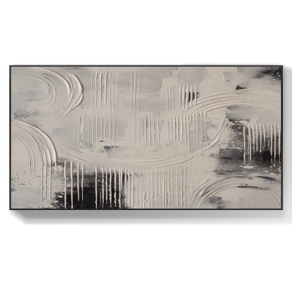 White Abstract Canvas Wall Art Black and White Minimalist Canvas Painting Large Modern Textured Wall Art Modern Painting,(41*81cm)16*32 Inches,Unstretched,Frameless