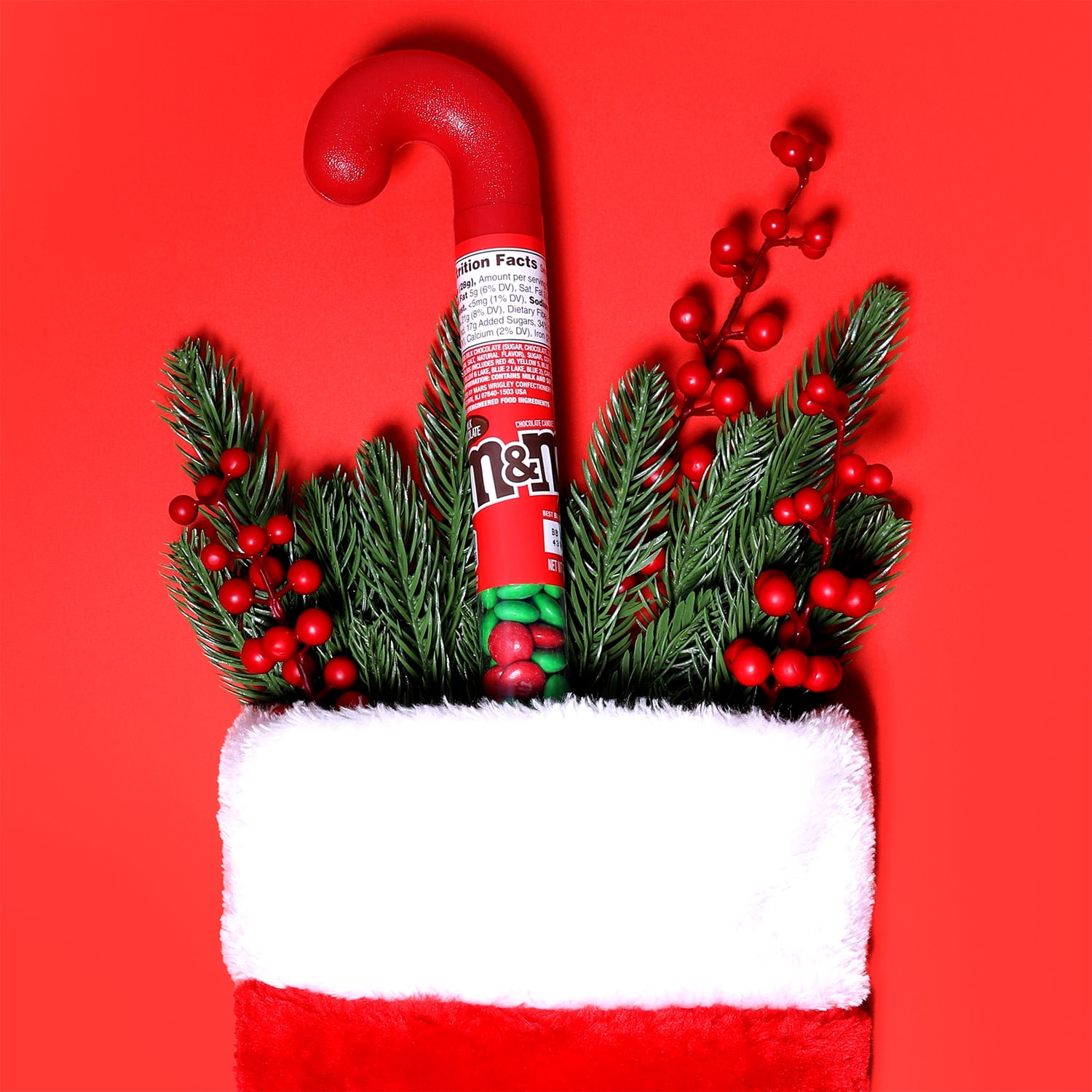 (2 pack) M&M's Milk Chocolate Christmas Candy Cane - 3 oz Tube