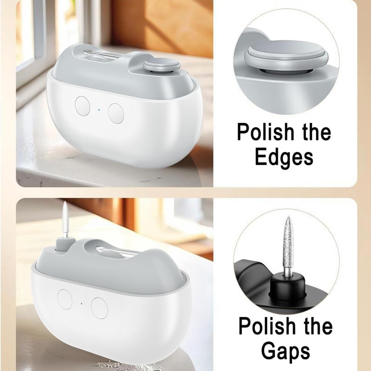 Electric Nail Clippers Seniors, 2026 New 3-in-1 Electric Automatic Nail Trimmer & Polisher with LED Light, USB Rechargeable, Nail Scraps Storage, Safer for Infants, The Elderly, and Adults, White