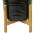 thumbnail image 4 of DecMode 13", 11", 10"H Black Ceramic Planter with Removable Wood Stand (3 Count), 4 of 9