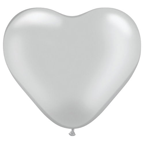 6 inch Qualatex Hearts - Silver Latex Balloons (10 Pack) - Party Supplies Decorations