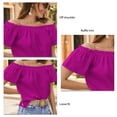 thumbnail image 4 of Top de verano para mujer, Top informal holgado con hombros descubiertos y manga corta con ribete de volantes para mujer, 4 of 6