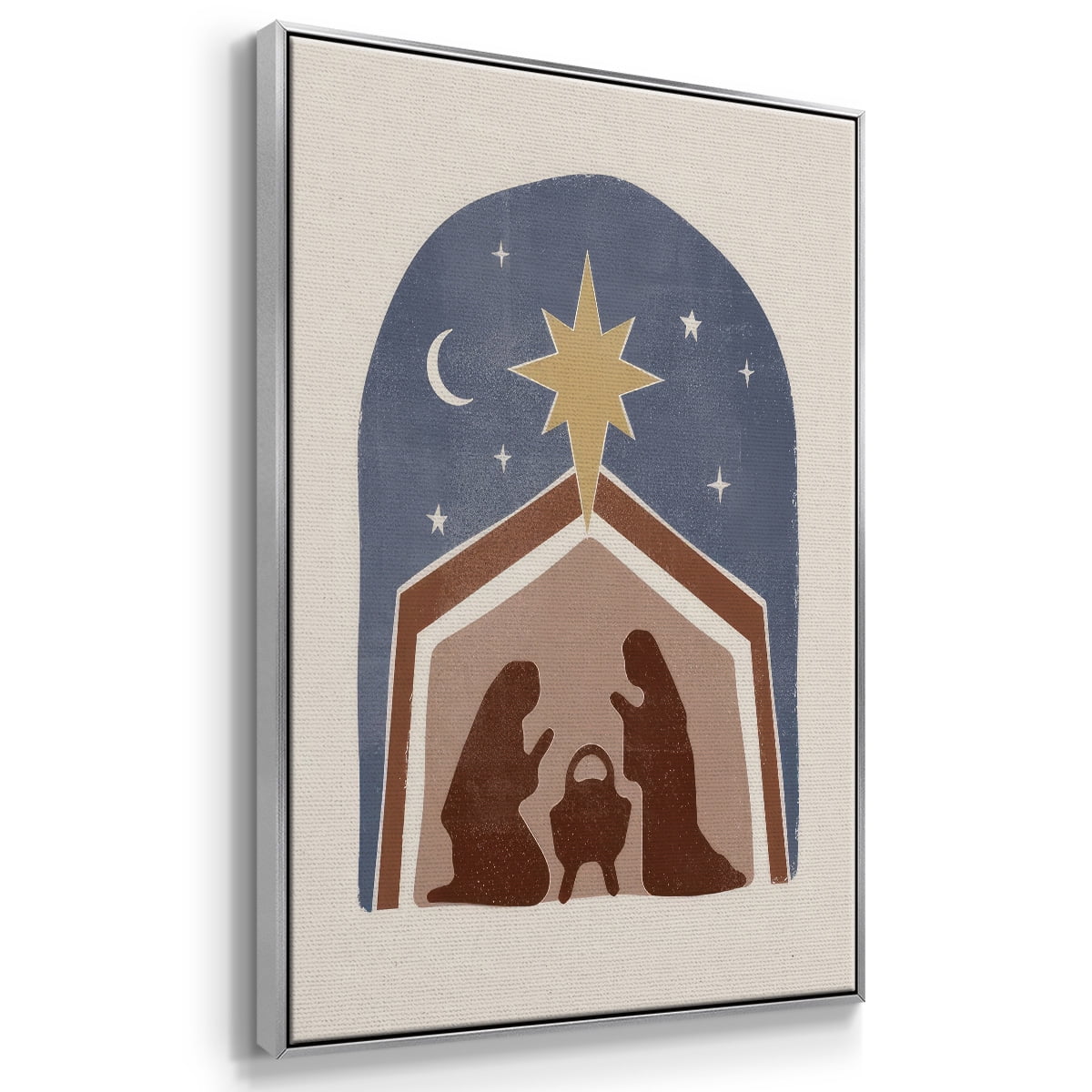 Boho Nativity I - Framed Gallery Wrapped Holiday Canvas - 27 x 41 - Silver Frame