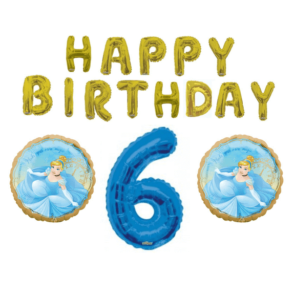 Cinderella 6th Happy Birthday Letters Party Balloons Decoration Supplies
