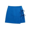 thumbnail image 4 of Linen Capris for Women's Linen Skort with Side Tie, Front Wrap Mini Skirt Shorts, Summer High Waist Short Pants for Beach Vacation Wear Blue XXL, 4 of 6