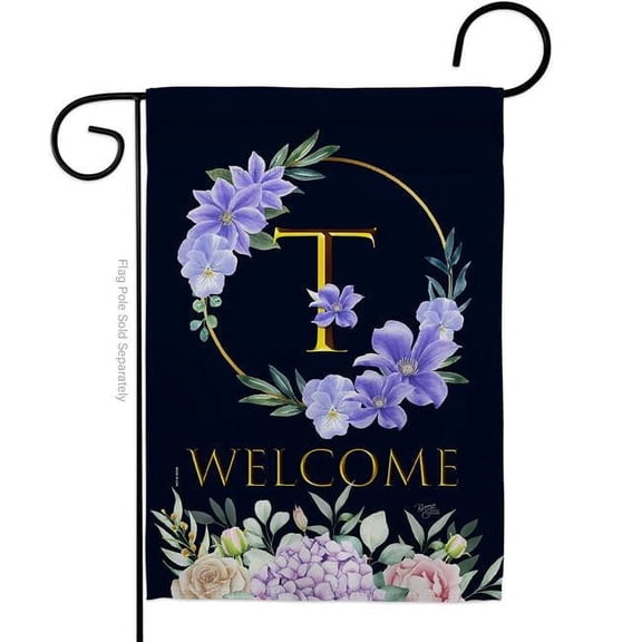 Breeze Decor G180254-BO 13 x 18.5 in. Welcome T Initial Garden Flag with Spring Floral Double-Sided Decorative Vertical Flags House Decoration Banner Yard Gift
