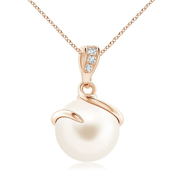 ANGARA Freshwater Cultured Pearl Spiral Pendant with Diamonds in 14K Rose Gold for Women | June Birthstone, Birthday, Anniversary, Jewelry Gift for Women | Pearl Necklace