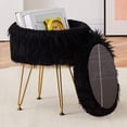 thumbnail image 6 of IVV Round Faux Fur Vanity Stool with Storage, Furry Makeup Chair Ottoman w/ Soft Padded Seat & Metal Legs, Accent Footrest for Living Room Bedroom Entryway, Black, 6 of 9