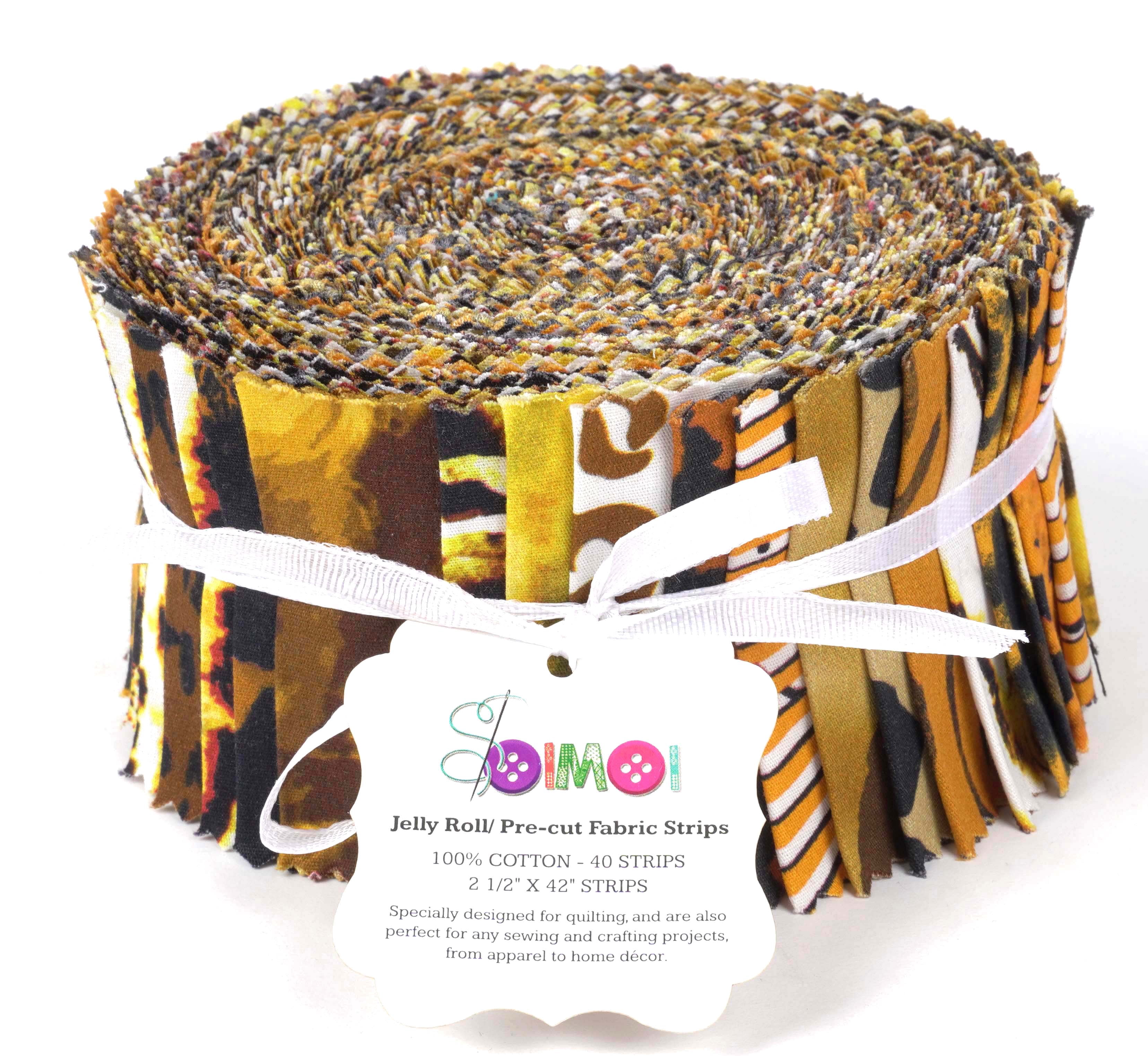 Soimoi 40Pcs Animals Print Cotton Precut Fabrics For Quilting Craft Strips 2.5x42inches Jelly Roll - Yellow