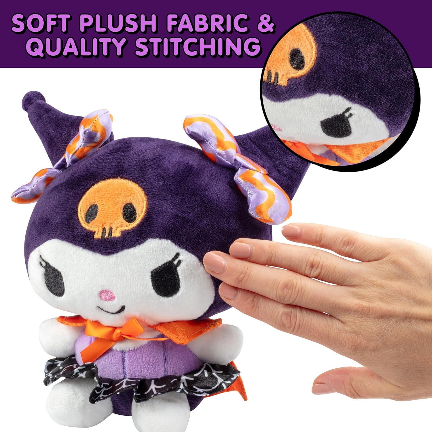 Hello Kitty and Friends 8" Kuromi Goth Plush - Officially Licensed Sanrio - Collectible Cute Soft Stuffed Animal Toy Figure - Gift for Kids, Girls, Boys - 2+