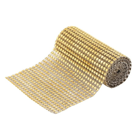 Household Shop Plastic Glass Table Decor Mesh Diamond Ribbon Gold Tone 2 Yard