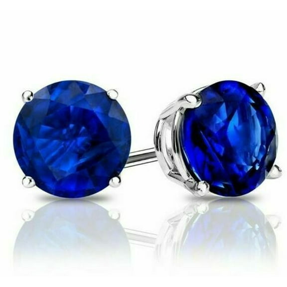 2Ct Round Cut Lab Created Blue Sapphire Women's Stud Earrings 14K White Gold Plated