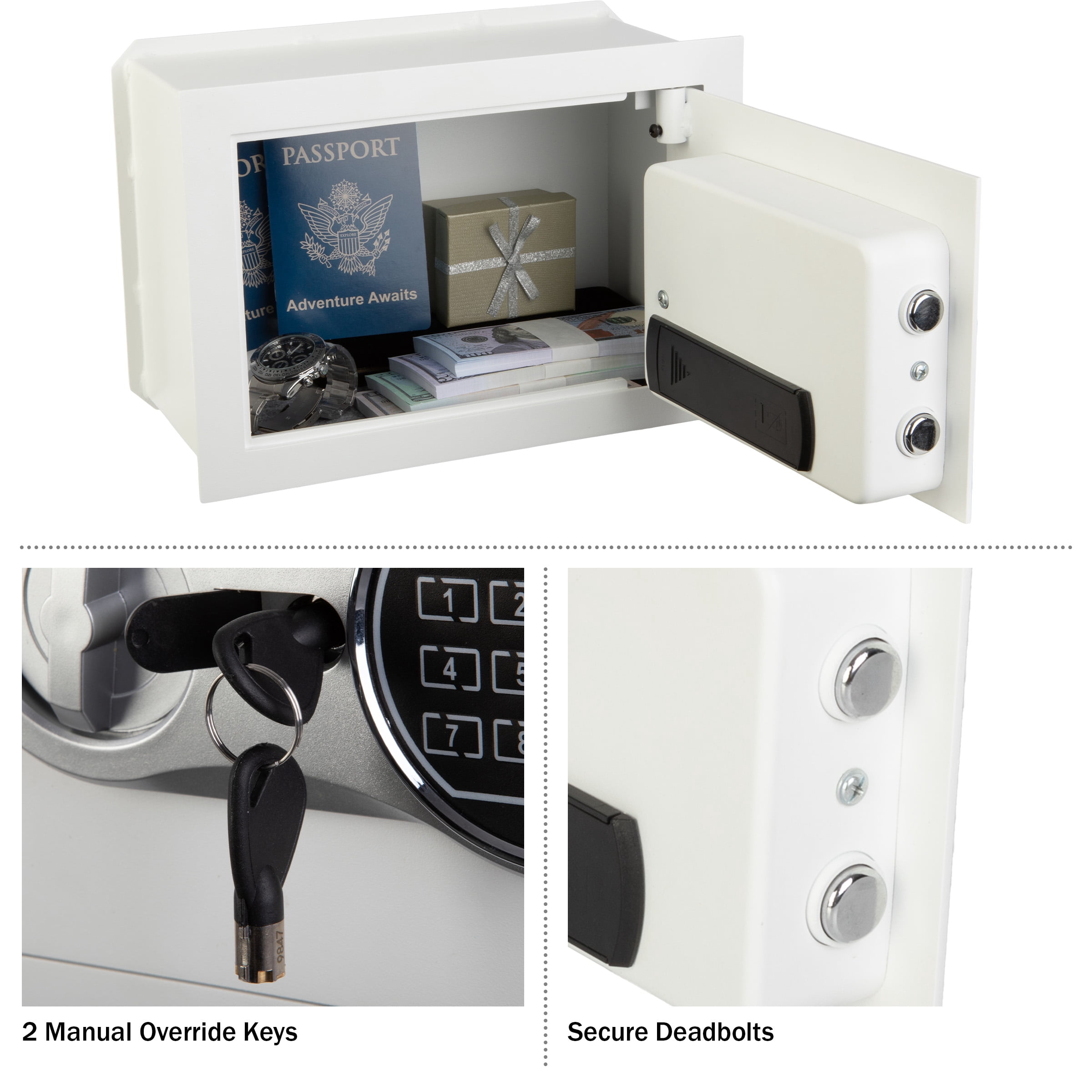 Stalwart Paragon In Wall Safe with Digital Keypad, 12.5" x 6" x 8.75", White