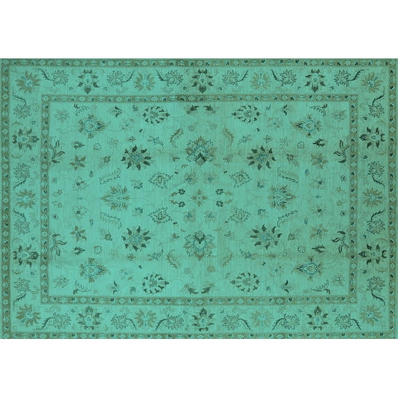Ahgly Company Indoor Rectangle Oriental Turquoise Blue Traditional Area Rugs, 2' x 4'