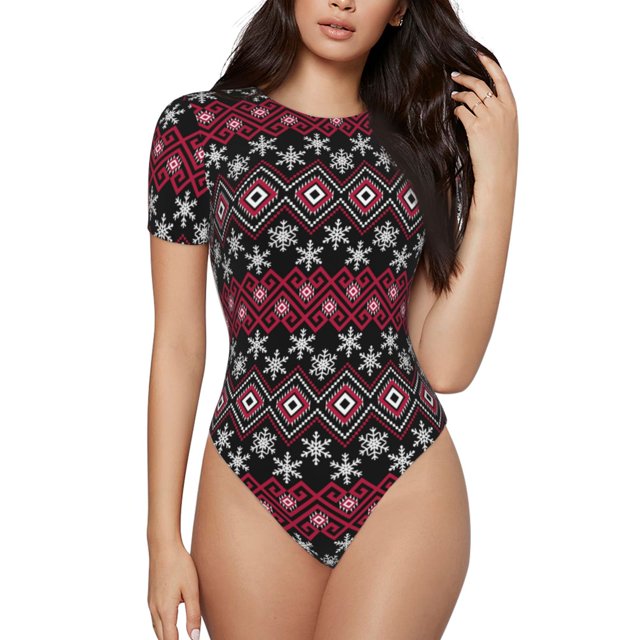 Fotbe red Minimalist Snowflake Body de Mujer con Cuello Redondo y Mangas Cortas, Sin Mangas Ajustado, Suave, Cómodo y Básico-Small