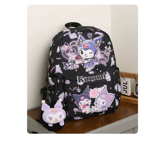 Mochila infantil con estampado de Diablo negro(grande), mochila escolar de 33cm con colgante de peluche para niñas.