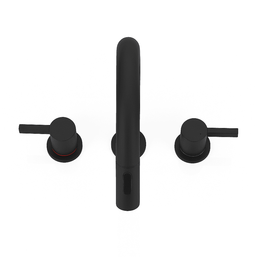 Matte Black 3-Hole Bathroom Faucet, Dual 304 Stainless Steel Handles, Lead-Free Ceramic Valve, 2.2 GPM Pull-Out Sprayer Sink Faucet