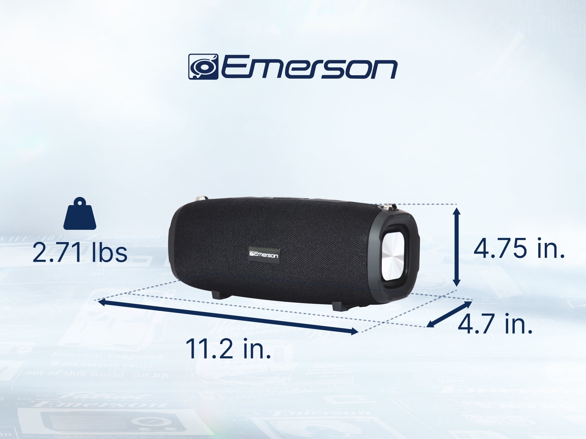 Emerson EAS-3000 Portable Bluetooth Speaker with Carrying Strap, Black