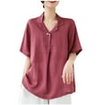 thumbnail image 3 of Dazajoo Womens Cotton Linen V Neck Tops Vintage Embroidered Button T Shirt Summer Beach Casual Loose Short Sleeve Blouse,Purple,XXXL, 3 of 6