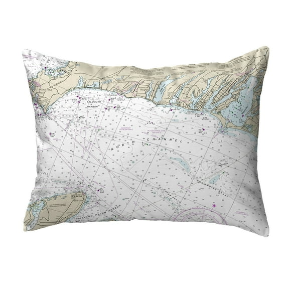 Betsy Drake Interiors Falmouth Harbor, MA Nautical Map Noncorded Indoor/Outdoor Pillow 11x14